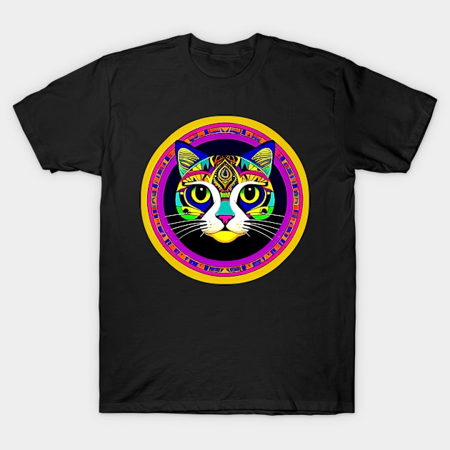 Esoteric Hippie Cat Inside A Colorful Mandala T-Shirt by funfun